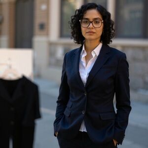 Lands End: Navy Blue Woven Blazer